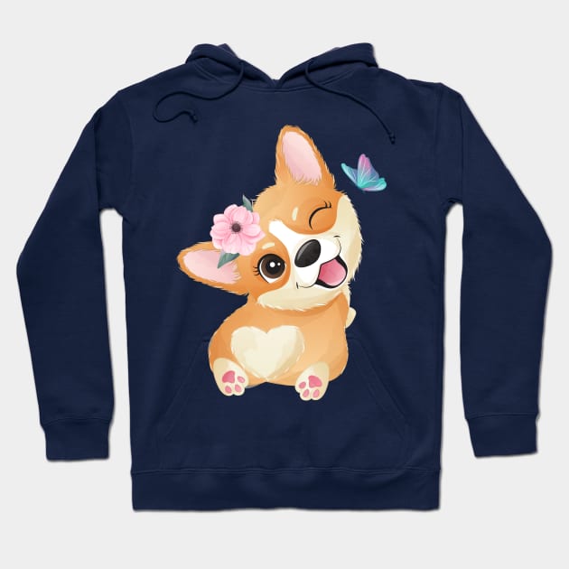 cute little corgi play with butterfly tshirt Hoodie by Tshirt lover 1